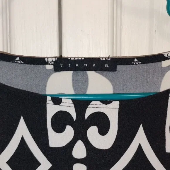 Tiana B. Long Sleeve Black and White Dress with Pink Trim - Picture 7 of 7